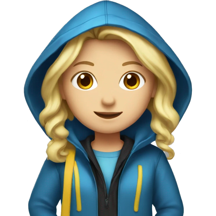 Blond girl with blue raincoat with hood and black boots emoji