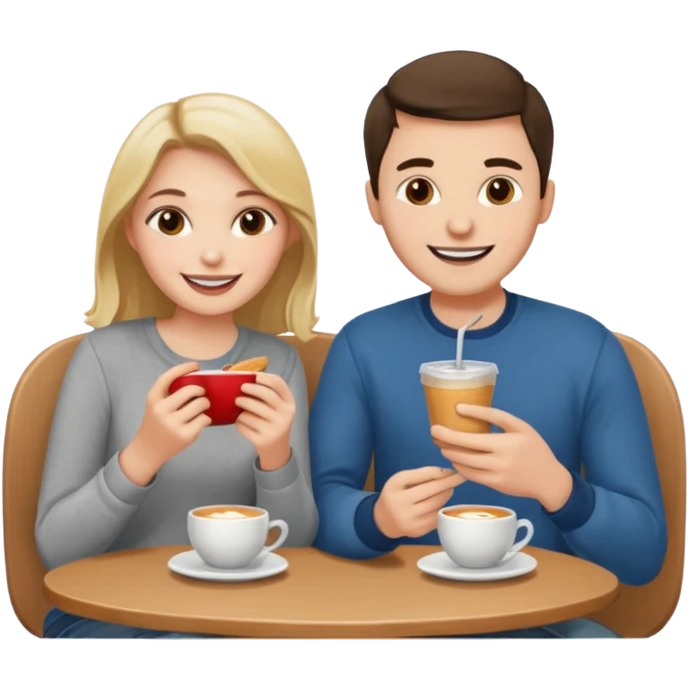 A woman and a man are eating in a cafe emoji