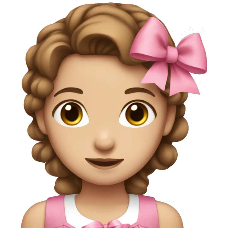 Girl with brown hair blue eyes and a pink bow in her hair  emoji