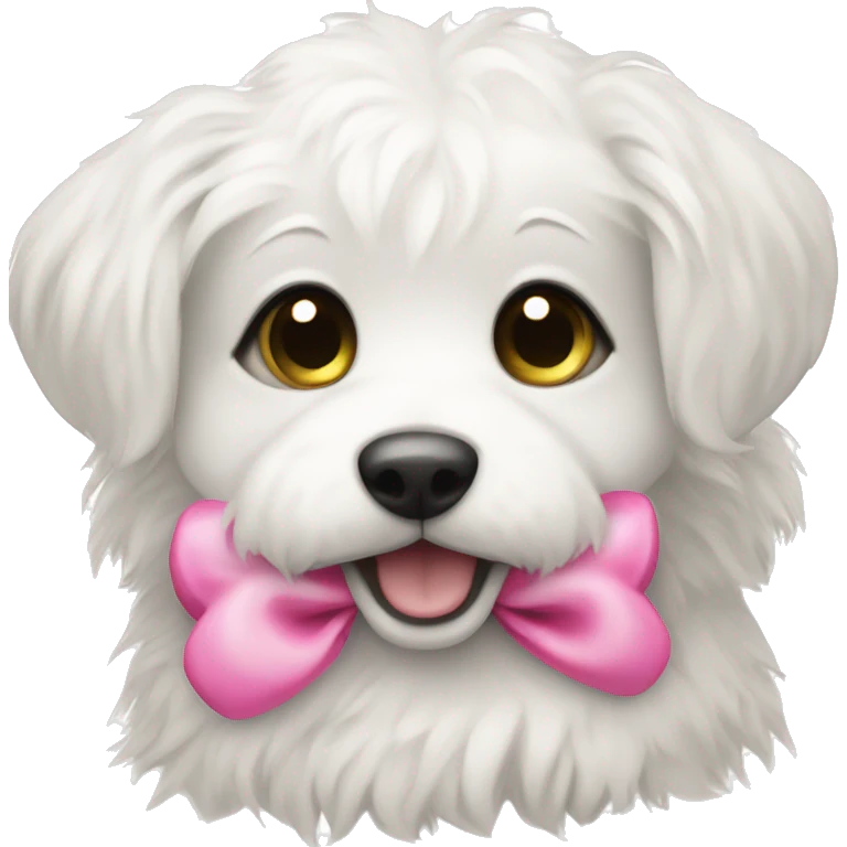Adorable scraggly white puppy with a pink bow  emoji