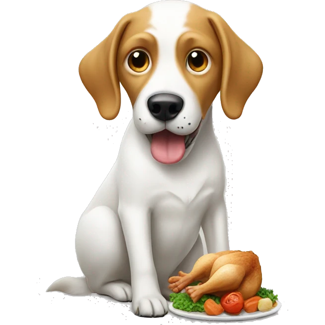 White dog eating a chicken emoji
