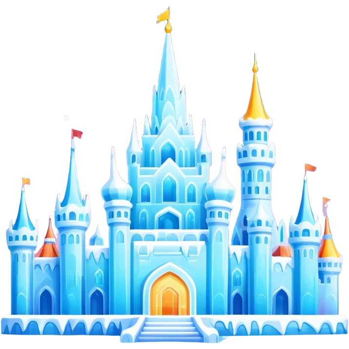 Harbin Ice and Snow World colorful ice buildings with lights, simplified emoji style with bold outlines and bright colors, cartoon style ice palace emoji