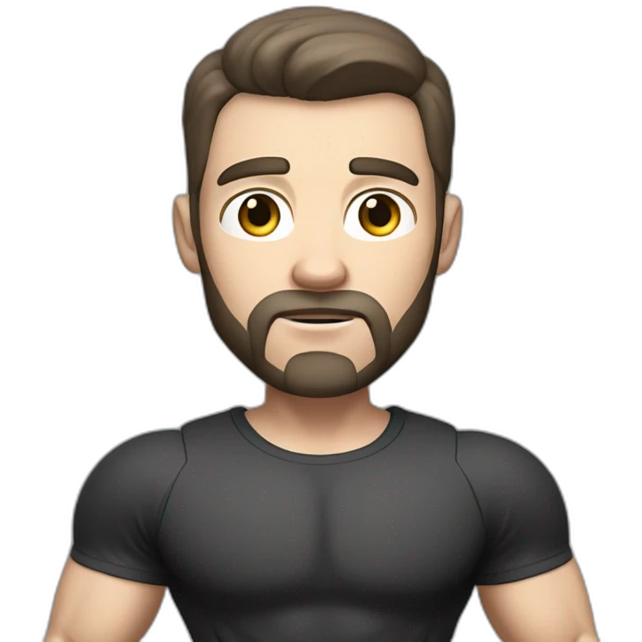 Confused Pale skinned Fit Man With the biceps and dark brown hair in black shirt, gray sports shorts and white Sneakers emoji