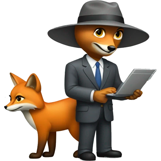 Anthropomorphic fox journalist interviewing emoji