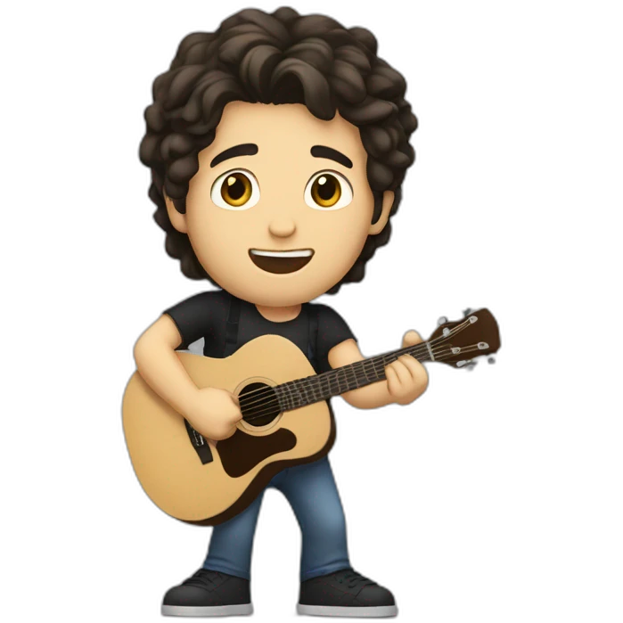 A caucasian guy with dark hair playing guitar and singing in concert emoji