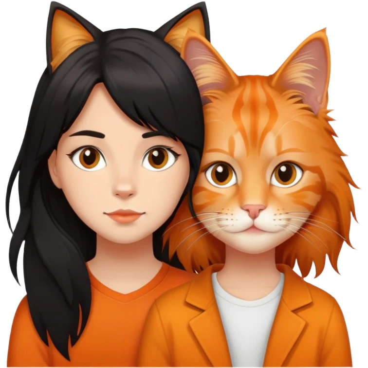 orange maine coon cat with a teenage girl with black medium hair emoji