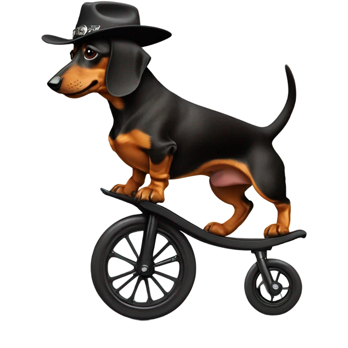 Black and tan dachshund on a unicycle wearing a cowboy hat  emoji