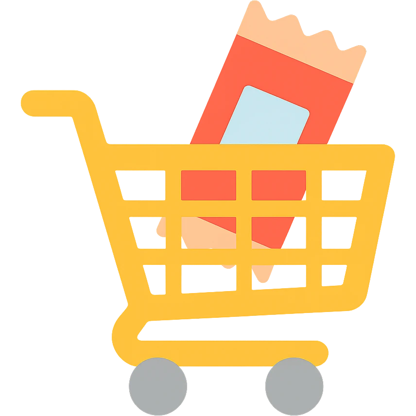 Shopping cart with a digital snack bar inside, minimal flat emoji style emoji