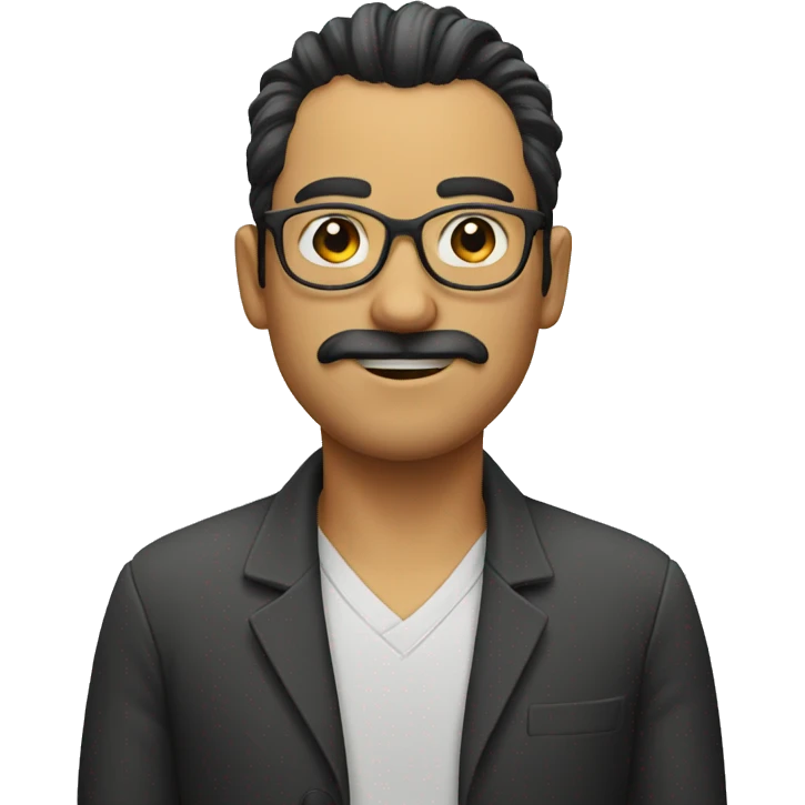 a man with a ponytail hair, round glasses and thin moustache emoji