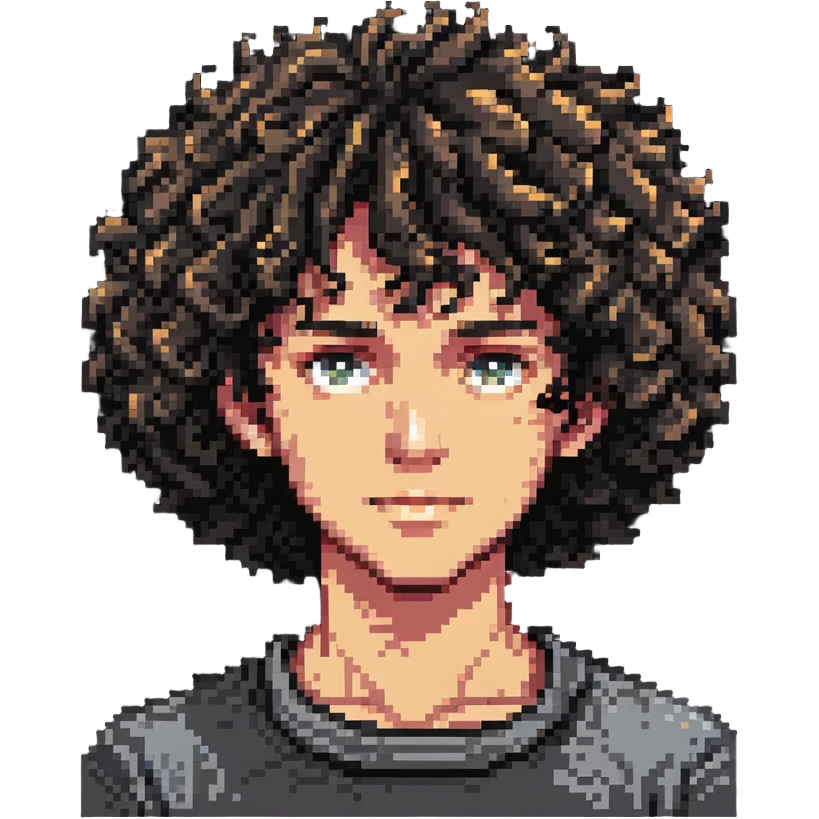 Teen boy character with curly hair, youthful face emoji