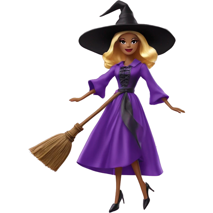 photogenic silkstone Barbie witches enchanted TV series flying on broomsticks emoji