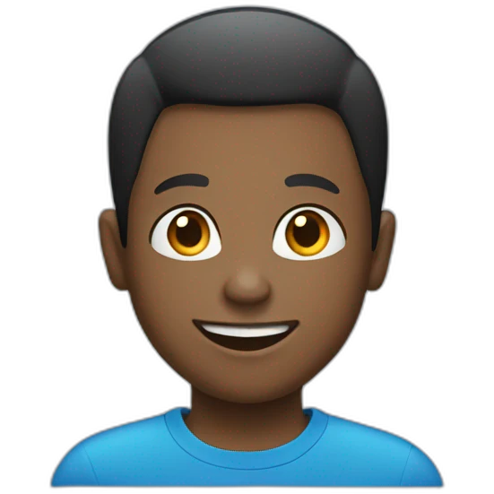 black kid wearing blue shirt smiling with black buzz cut emoji