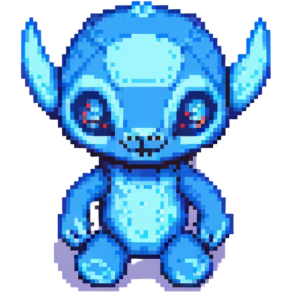 Stitch, the blue alien from Lilo & Stitch, pixel art style emoji