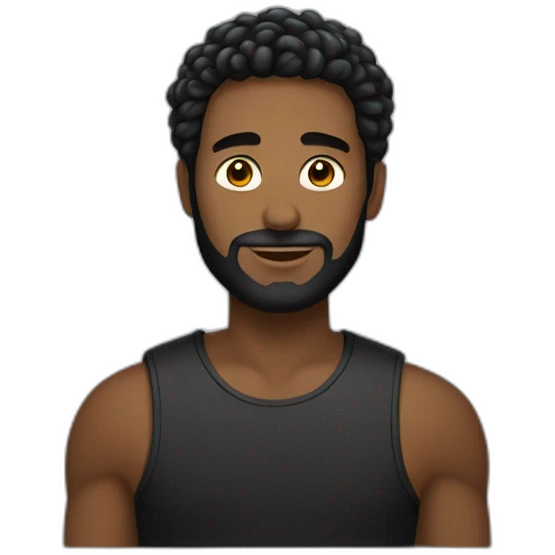 um homem com cabelos pretos compridos, roupa preta e uma faixa preta nos olhos. emoji