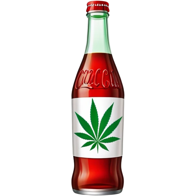 iconic curved Coca-Cola style glass bottle in red with a green cannabis leaf printed on it emoji