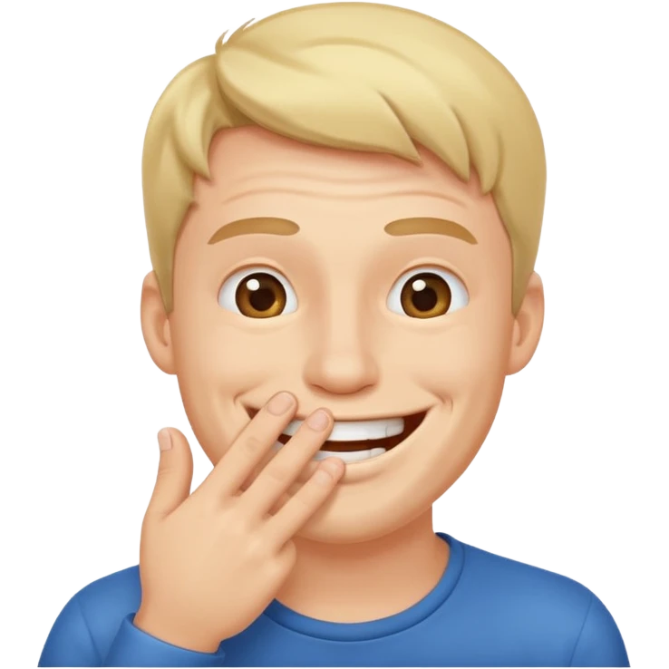 Gülen adam ağzını kapatıp parmaklarıyla delik yapıyo emoji