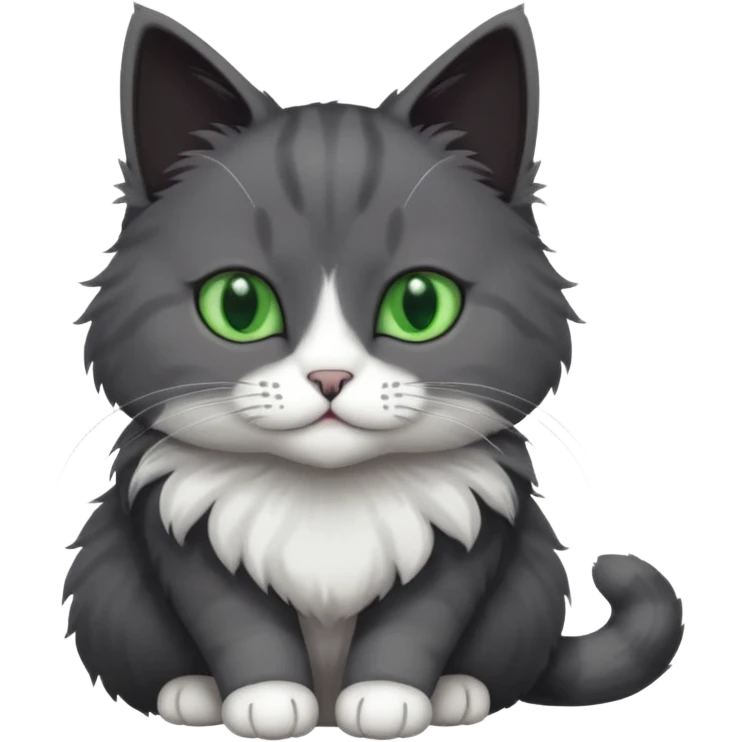 one dark grey and white cat and one completely solid dark grey cat with green eyes and only white paws emoji