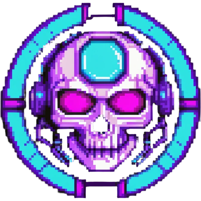 futuristic cyberpunk pixel art icon, vivid neon colors purple magenta cyan, minimal expressive design, 32x32, centered, high contrast, transparent background, no text, suitable for dark background, music platform symbol Spotify YouTube Deezer SoundCloud emoji