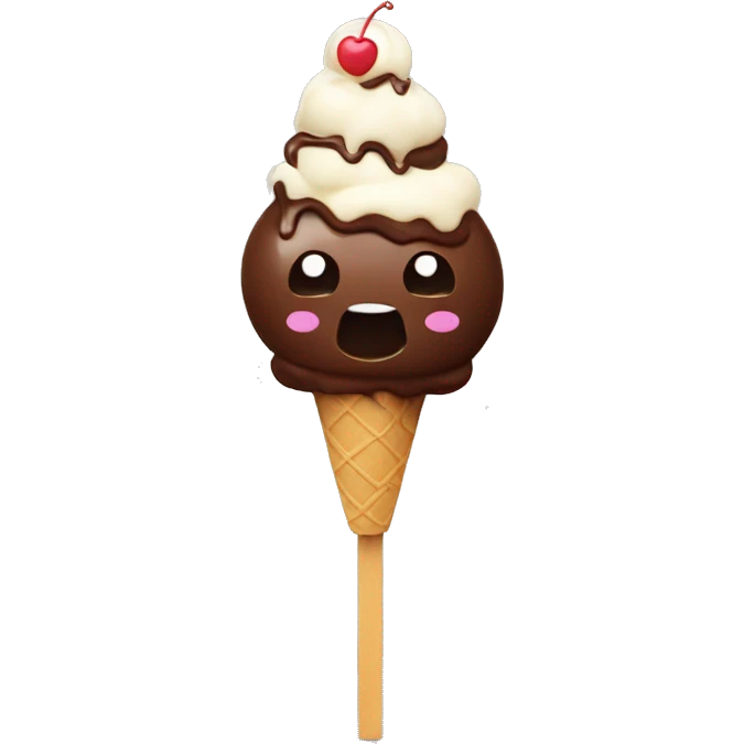 ice cream on a stick with chocolate flat shape, with a smile  emoji