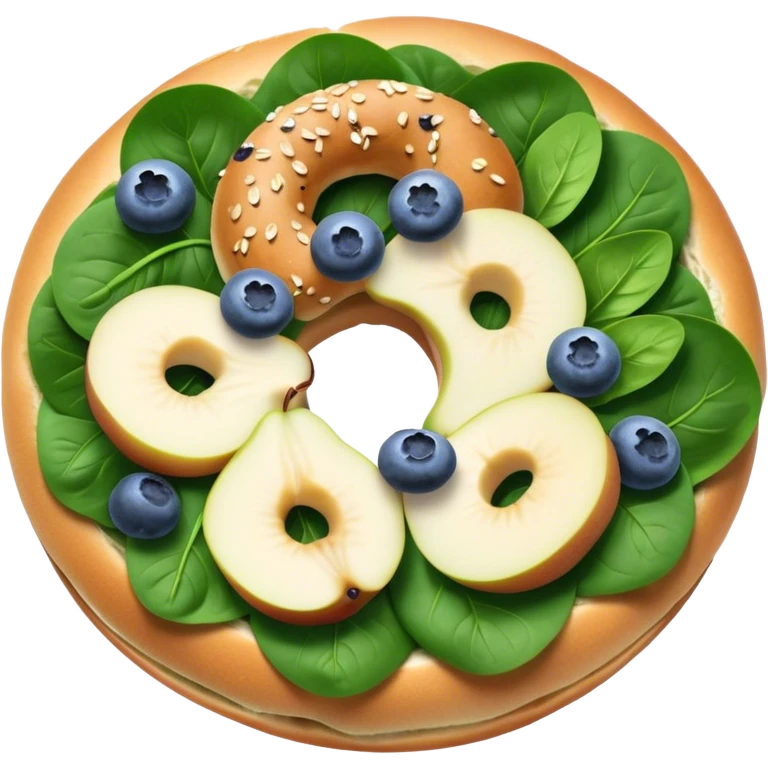 Pear spinach salad with half a blueberry bagel on the side emoji