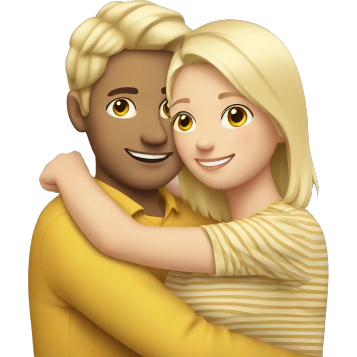 hugging people where one wears a stripe yellowish color with slight blonde hair emoji