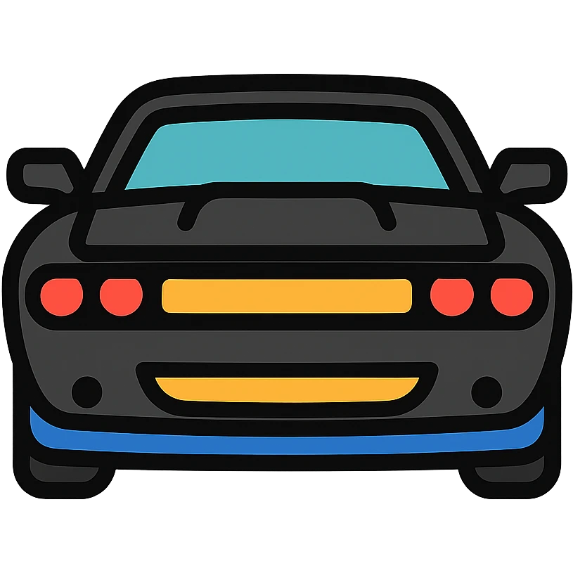 black Dodge Challenger with red front lights, colored icon emoji