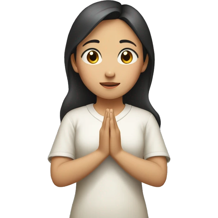 Asian girl, side face, looking to the upper right corner, putting her hands together and praying emoji