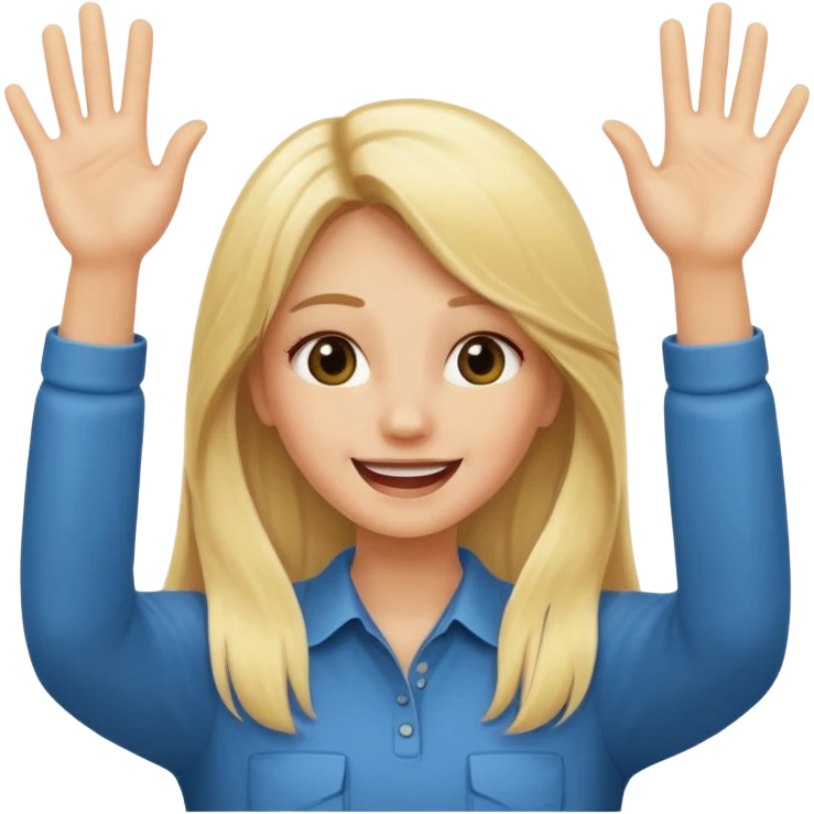 blonde female long hair saying stop smiling funny both hands up emoji