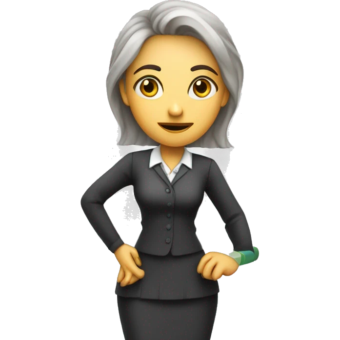 Teacher standing in front of chalkboard looking serious with ruler in her hand white female  emoji