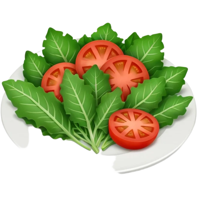 Minimalistic flat vector icon, iOS style, thin black contour on white background. Plate filled with leafy greens and tomato slices. Clean, no text, no shadows emoji