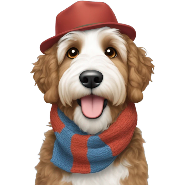 Bernedoodle with tennessee smokies hat and scarf emoji