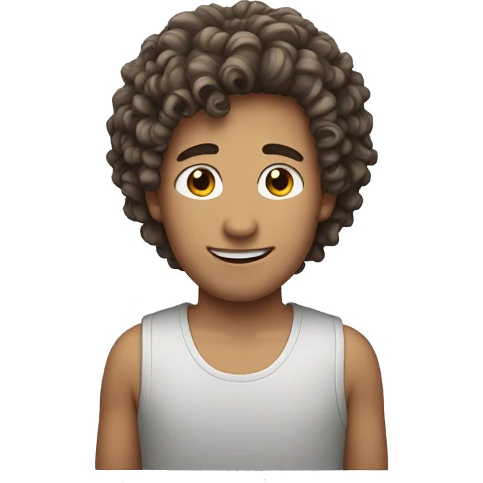 A white boy with curly hair and a stubble emoji