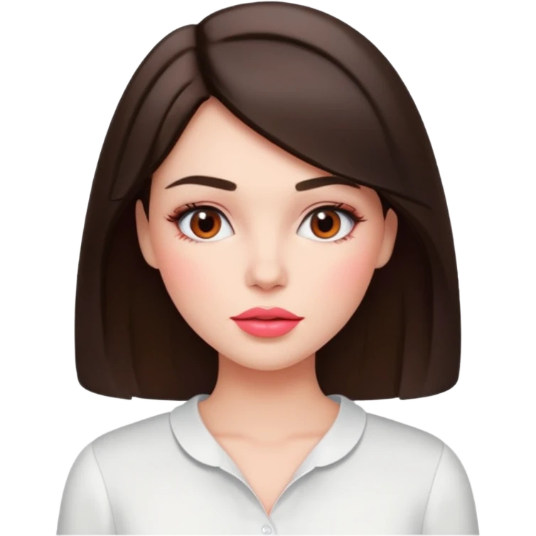 emoji를 만들고 싶어 스프링 웜톤, 스프링 라이트 컬러의 여성. 약간 brunette (dark brown color hair), coral-pink lip & blush color, wearing white blouse. emoji