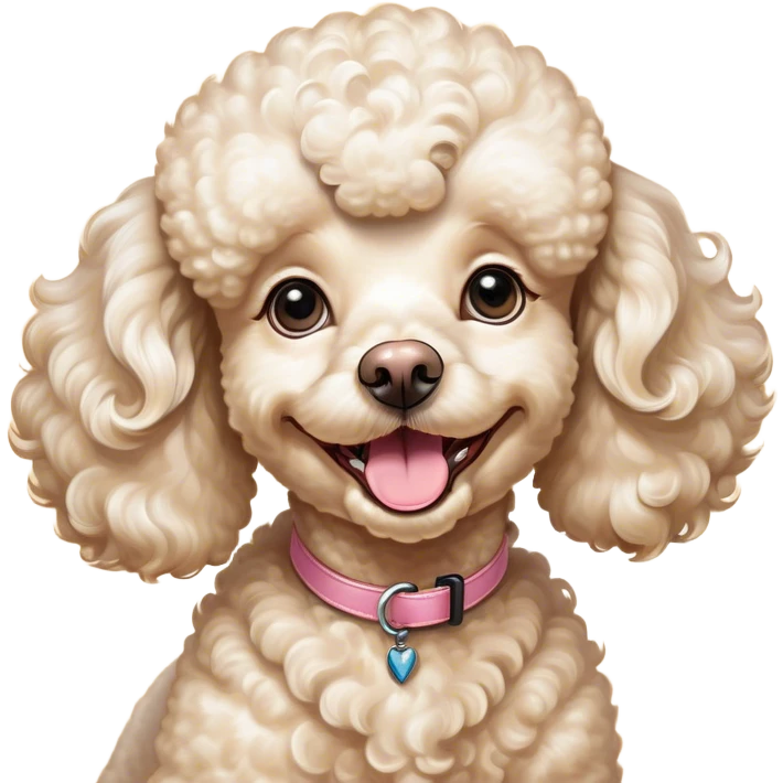 Cinematic Comical Cream Poodle Portrait Emoji, Head tilted dramatically with an exaggeratedly amused expression, featuring a glossy, curly cream Fur with a radiant sheen, wide, expressive warm eyes filled with playful disbelief, Simplified yet hilariously expressive features, highly detailed, glowing with a slightly sassy glow, high shine, dramatic yet playful, stylized with an air of cheeky mischief, bright and endearing, soft glowing outline, capturing the essence of a spirited and over-the-top companion, so meme-worthy it feels like it could side-eye its way into internet fame instantly! emoji