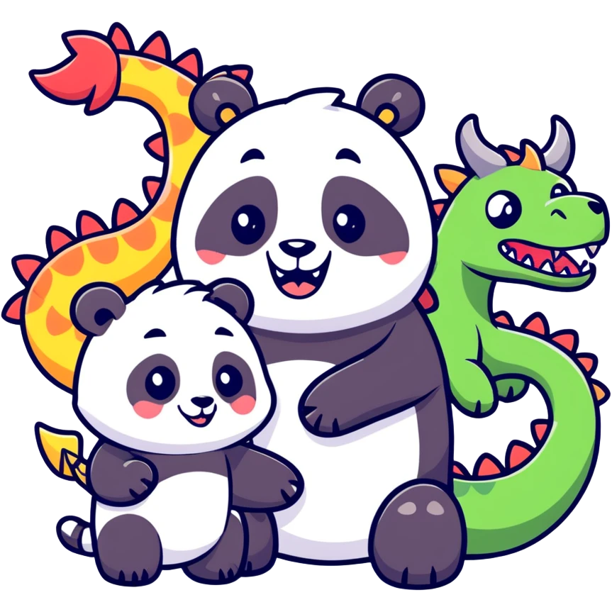 Crazy Panda with Dragon Friends  emoji