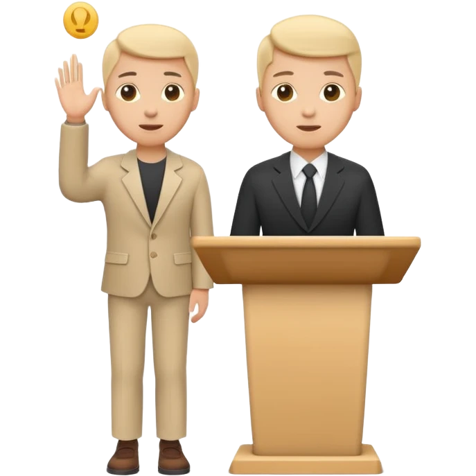 A minimal flat emoji-style icon of a person giving a presentation, standing behind a simple podium, front-facing, clean vector style, rounded shapes, no facial details, solid single color, white background, modern startup pitch deck icon emoji