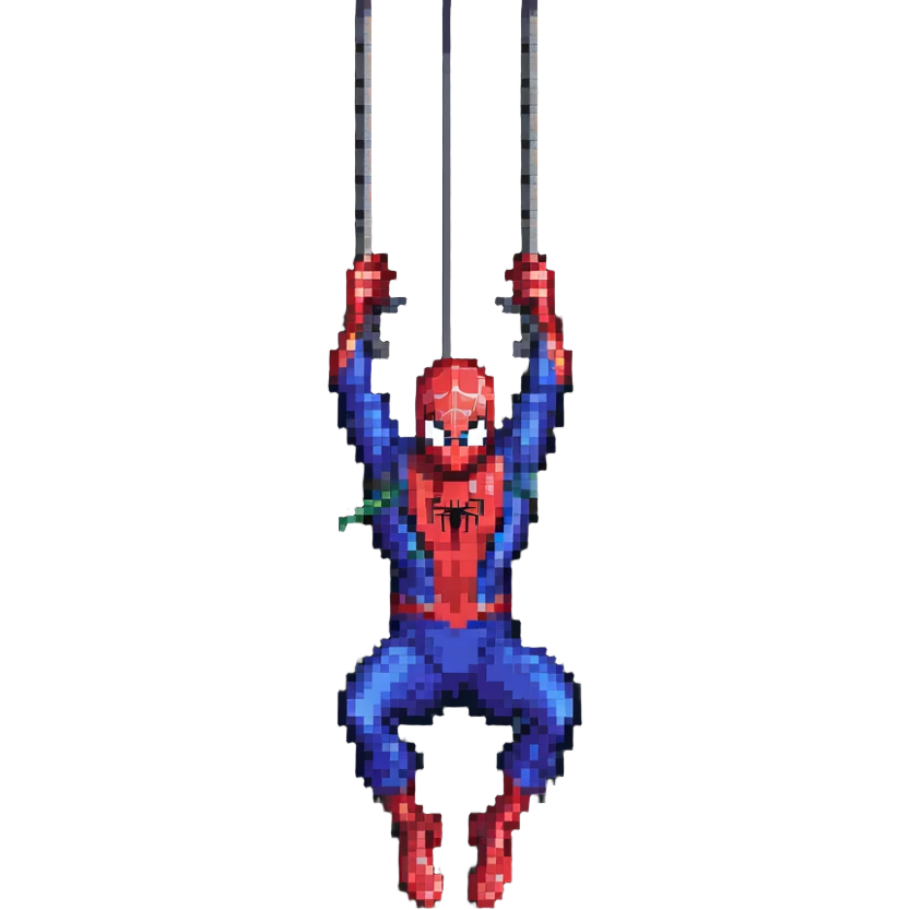 Spider-Man swinging from a web emoji