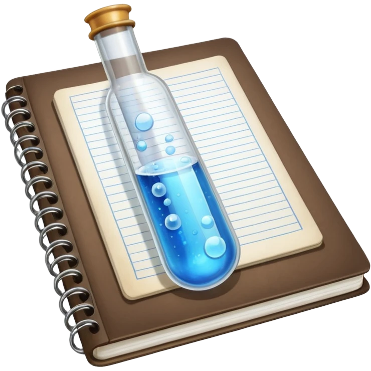 test tube with bubbles next to a notebook emoji