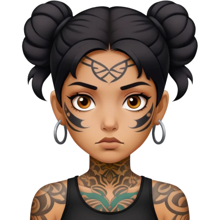 girl with bold face tattoos, serious expression emoji
