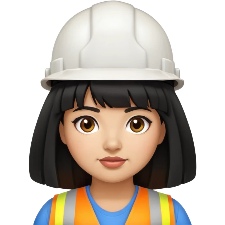Latina girl with bangs black long hair plus size dress and hard hat emoji