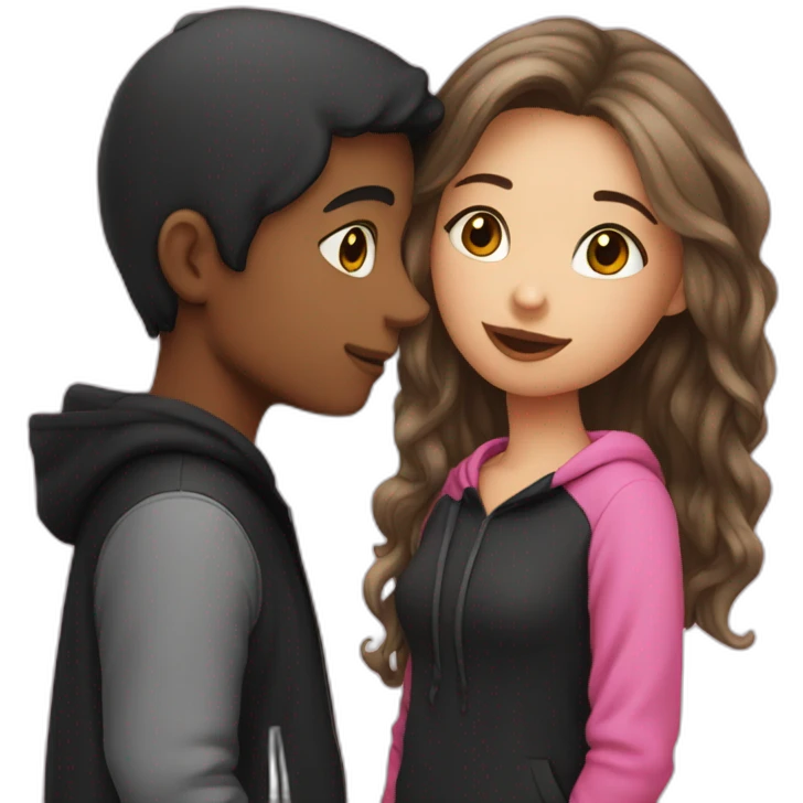 kissing girl with light hair and pink dress and boy with dark hair and black hoodie  emoji