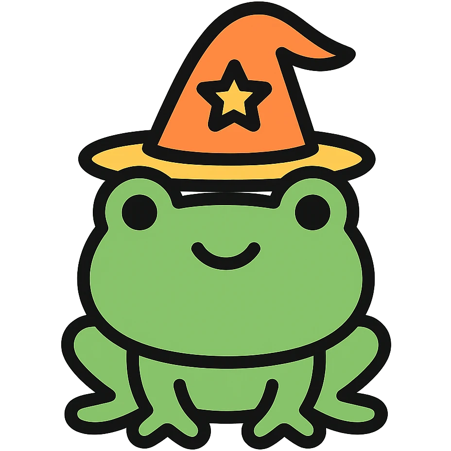 a frog with a wizard hat, color outline icon style emoji