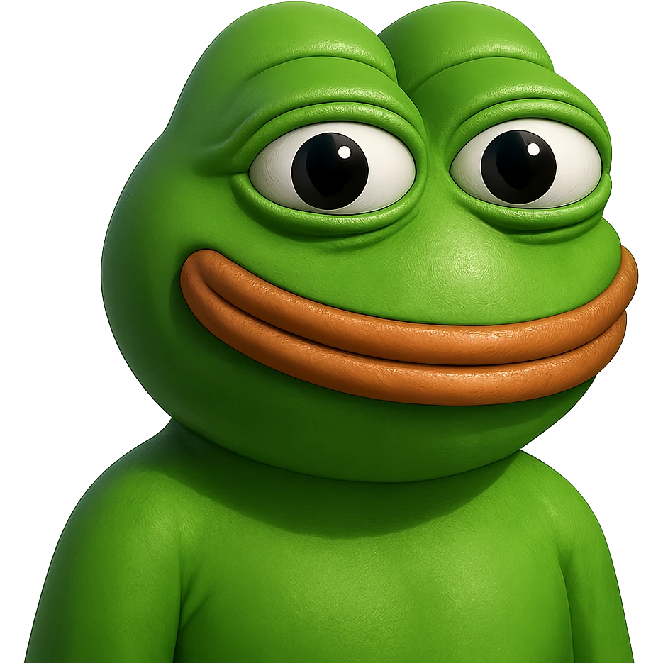 make a pepe in bright green smiling and looking straight at the camera in 3d style, good highlights and shadows, drop shadows emoji