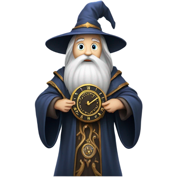 wizard holding a big clock emoji