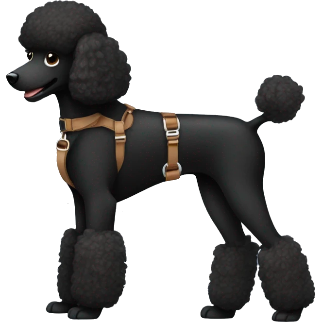 3 legs One Small furry Black Poodle with brown harness emoji
