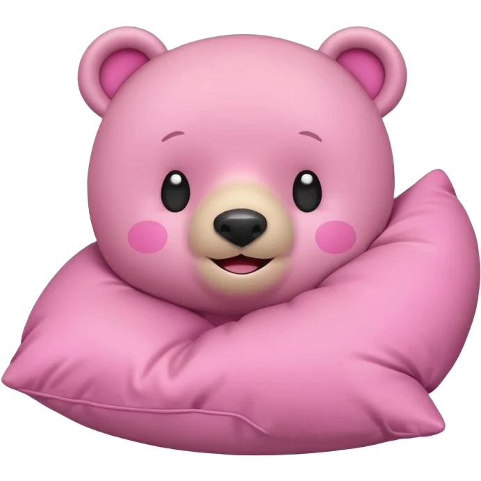 pink bear with a mischievous smile, gripping a pillow, flat minimal rounded shapes, playful, iPhone emoji style emoji