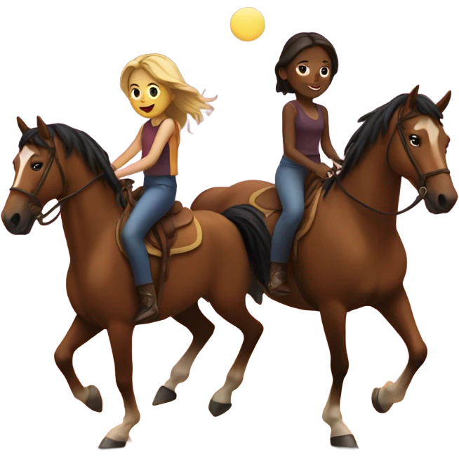 Two girls riding one horse into the sunset  emoji