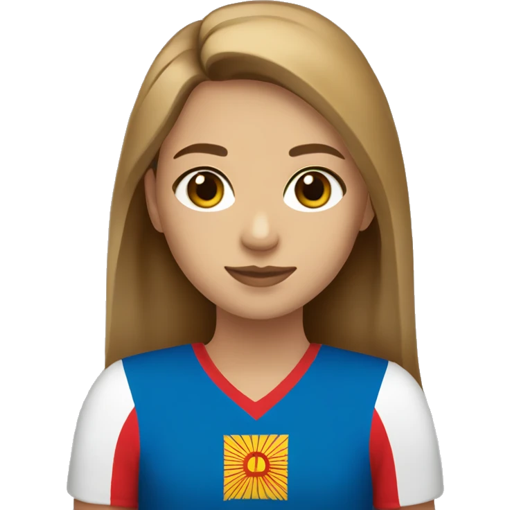 A girl with light brown hair and hazel eyes holding a Montenegro flag emoji