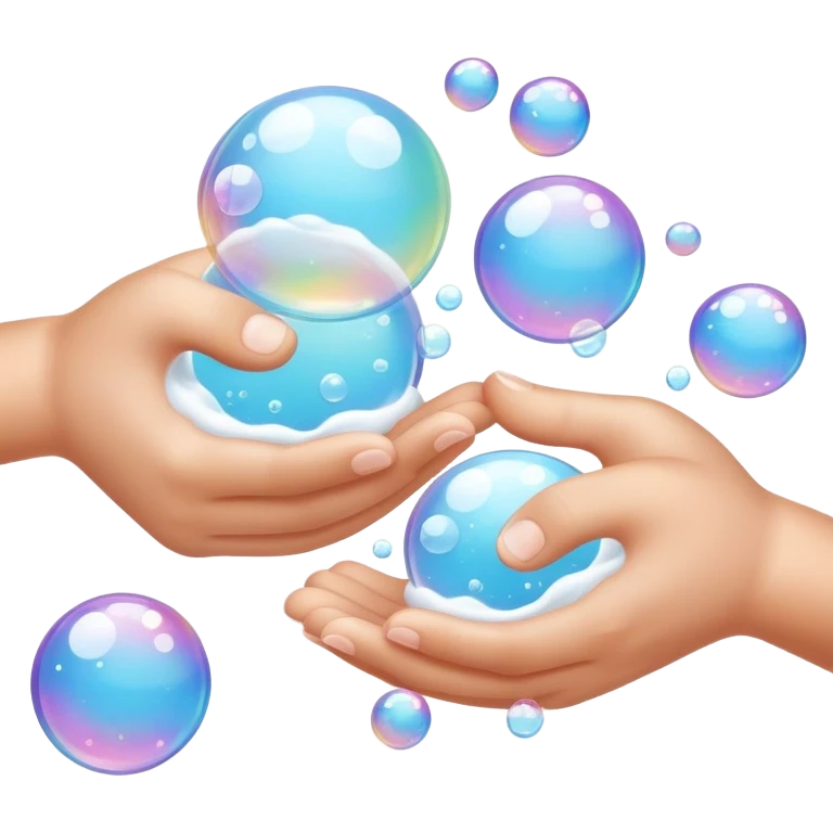 Closeup hands foaming soap bubbles emoji
