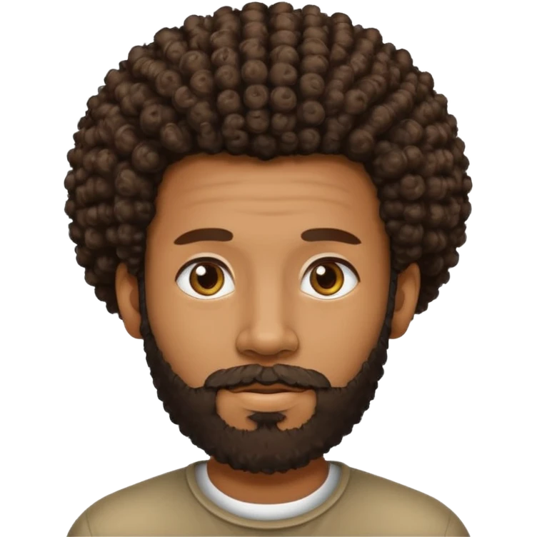 Medium brown skin man with beard and a curly small Afro fade emoji